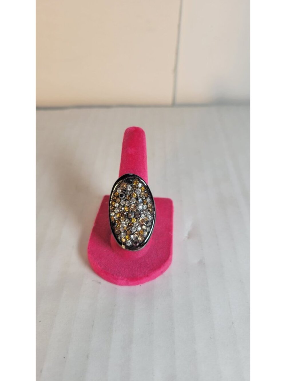 Lia Sophia Oval Silver-Tone Ring With Multi-Color Rhinestones Size 7